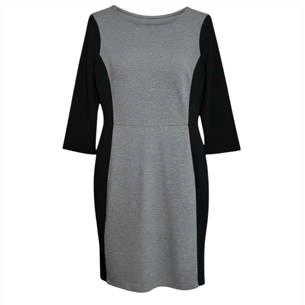 TALBOTS SHEATH DRESS Gray & Black Colorblock PONTE KNIT STRETCH Business/Date 8